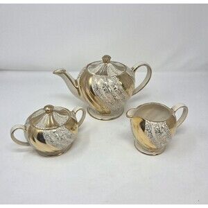 Sadler‎ England 3 Pc Tea Set Gold Luster Chintz Teapot Sugar Creamer 1699